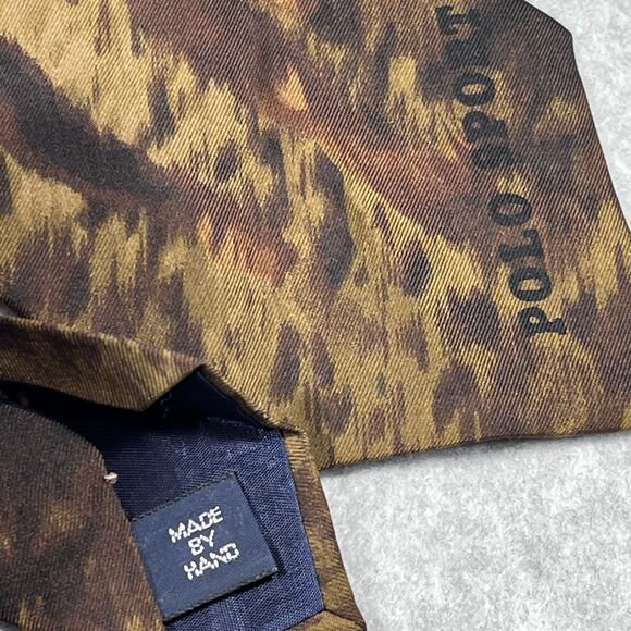Polo Ralph Lauren Tie Mens Brown Silk Football Player Print Polo Sport Made USA - Picture 10 of 15
